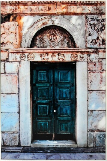 Grønn Dør Bilde 80x120 cm Flerfarget
