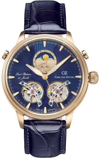 Carl von Zeyten Herreklokke CVZ0060GBLS Durbach Blå/Lær Ø45 mm