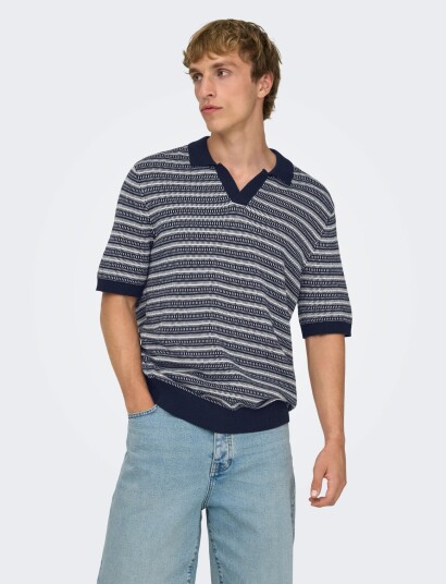 ONLY & SONS Onstilo Life Reg Ss Split Neck Knit Noos Navy L