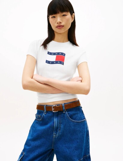 Tommy Jeans Tjw Slim Wavy Flag Tee Ext White XS
