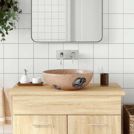 vidaXL Benkeservant brun og blå rund Φ41x14 cm keramikk