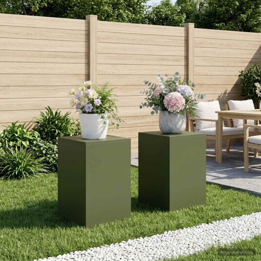 vidaXL Planteholder 2 pcs Olivengrønn 40 x 40 x 60 cm Stål