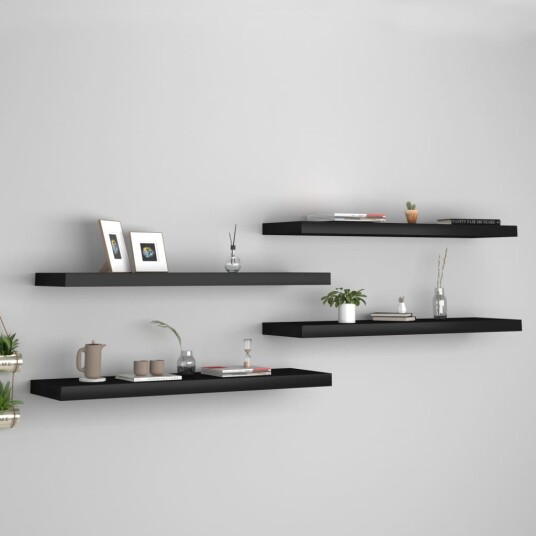 vidaXL Flytende vegghyller 4 stk svart 90x23,5x3,8 cm MDF vidaXL Flytende vegghyller 4 stk svart 90x23,5x3,8 cm MDF