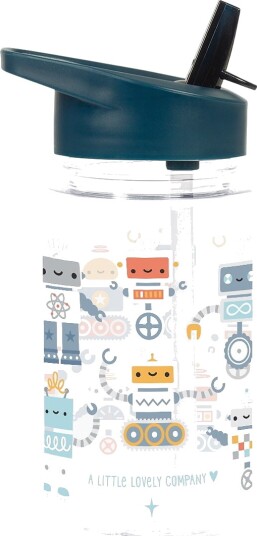 A Little Lovely Company Drikkeflaske m. Sugerør 450 ml Robot A Little Lovely Company OneSize Drikkeflaske Blå