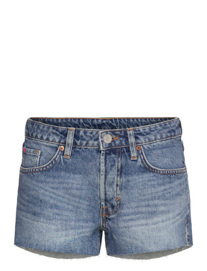 Monki Low Rise Raw Hem Mini Denim Shorts - Blue - 32