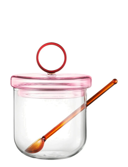 Muurla Loop Sugar Jar W Lid And Spoon 14Cm Clear/Pink/Amber   Pink   0.3 L