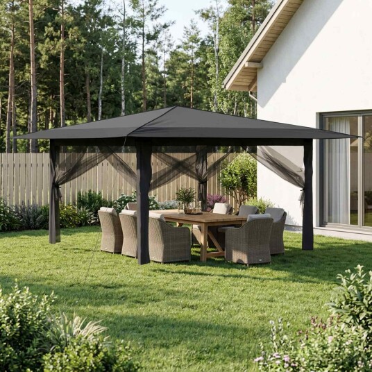 vidaXL Gazebo med 4 sidevegger 4 x 4 m Lysegrå og antrasitt