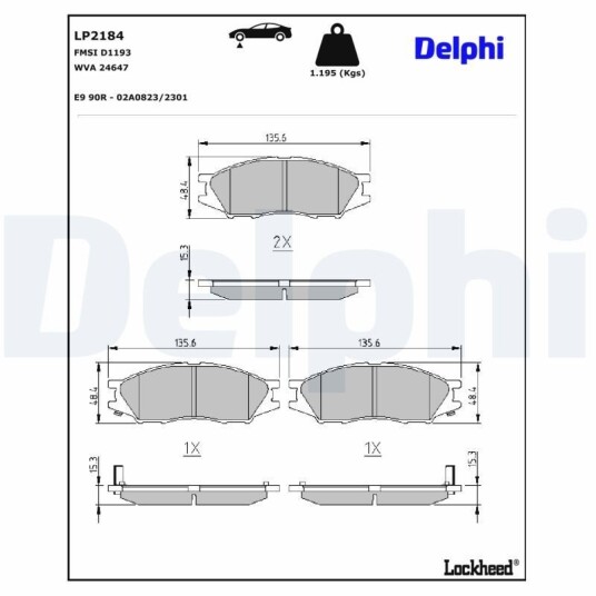 Bremseklosser DELPHI LP2184 Bremseklosser DELPHI LP2184