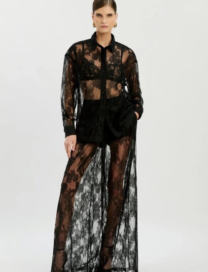Bardot Hildie Wide Leg Lace Pant   Black   36