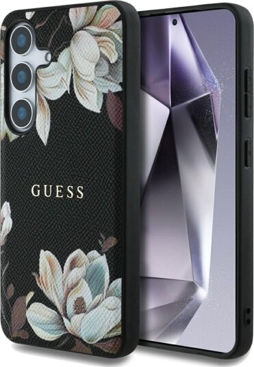 Guess HC PU Deksel for Samsung Galaxy S25 - MagSafe-kompatibel Svart med blomster