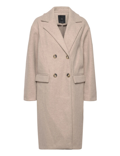 Mango Double-Breasted Midi Coat Beige M Mango Double-Breasted Midi Coat Beige M