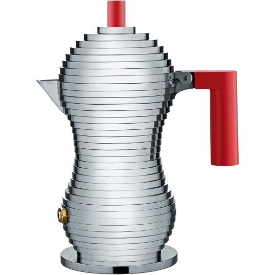 Alessi Mokabrygger Aluminium/Rød Small 7 cl Alessi Mokabrygger Aluminium/Rød Small 7 cl