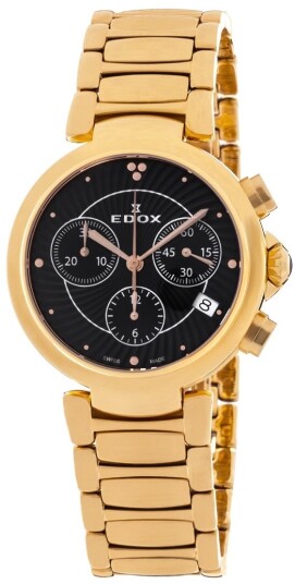 Edox Dameklokke 10220 37RM NIR LaPassion Sort/Rose gulltonet stål