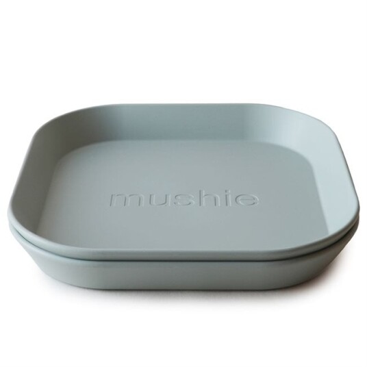 mushie Firkantet tallerken 2 stk, Sage mushie Firkantet tallerken 2 stk, Sage