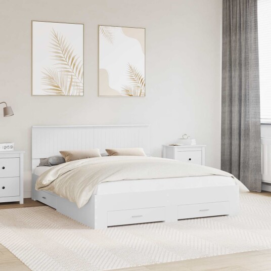  Sengestamme med hodegjerde Hvit 160 x 200 cm Konstruert tre