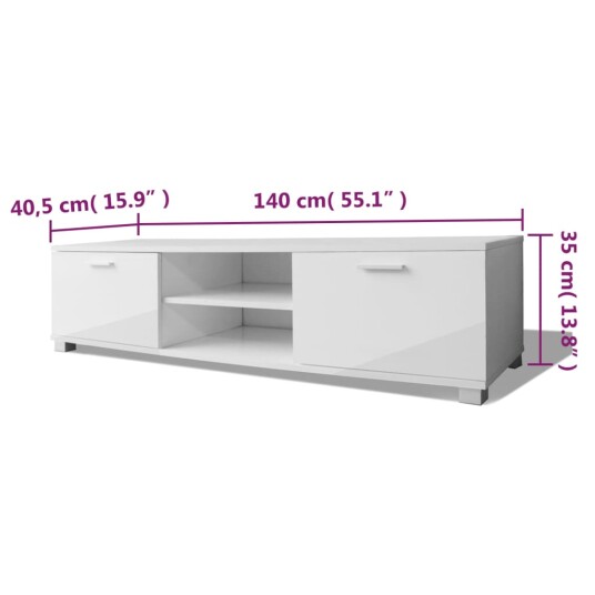 TV-benk høyglans hvit - 140 x 40,3 x 34,7 cm