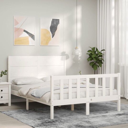 vidaXL Sengeramme med hodegavl hvit 120x200 cm heltre