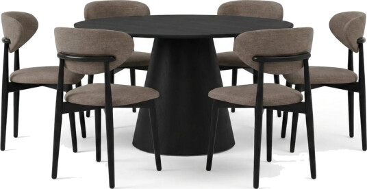 Siena spisegruppe rund 130 cm svart med 6 Molly spisestoler - Svart