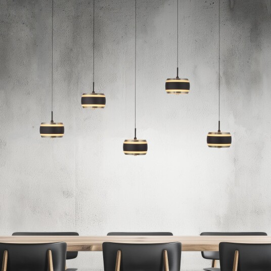 Hengelampe PURE Falling Rings dimmbar Svart Stue Metall Moderne 13 Svart