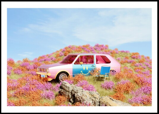 Smiley Car In Flowers Plakat / 70x100 Smiley Car In Flowers Plakat / 70x100