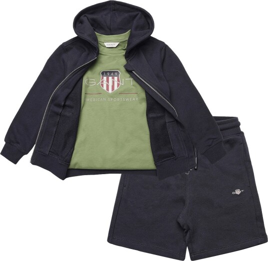 Gant Kids "Shield Full Zip Hoodie T Shirt And Sweatshort Set" EVENING BLUE 92 Gant Kids "Shield Full Zip Hoodie T Shirt And Sweatshort Set" EVENING BLUE 92