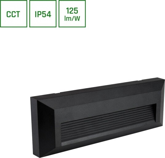 Spectrum 6W Encanta Asymmetric CCT vegglampe IP54 sort 750lm 3 lysfarger fasade/utendørs Dimbar : Ikke dimbar Kulør : CCT Varm til Kald Hvit
