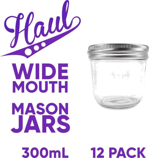 Kegland Haul Mason Jar 300ml 12stk Sylteglass med bred åpning