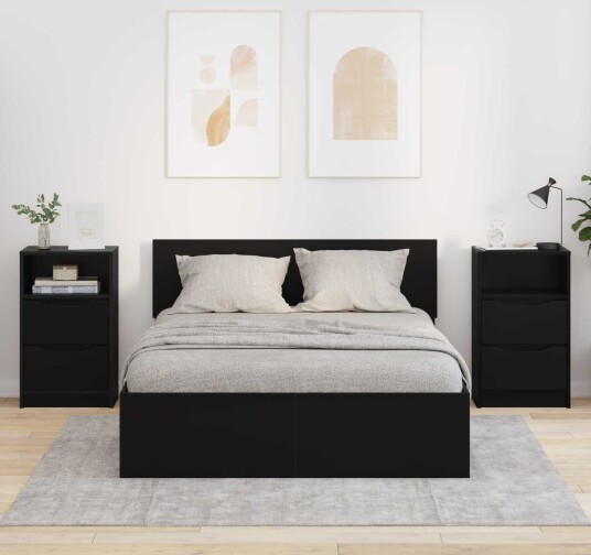  Nattbord med skuff 2 pcs Svart 40 x 30 x 467 cm Konstruert tre