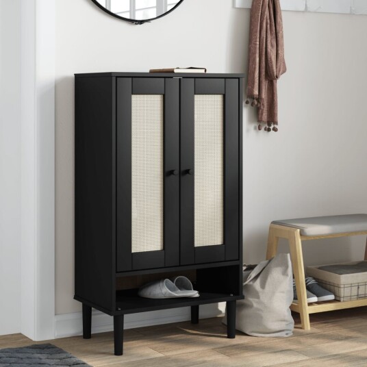 Skoskap SENJA rotting-utseende svart 59,5x35x107 cm heltre 8721012134676