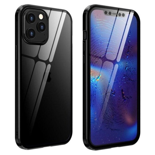 INCOVER iPhone 12 / 12 Pro 360° Magnetisk Deksel med Glass Bak og Forside - Svart