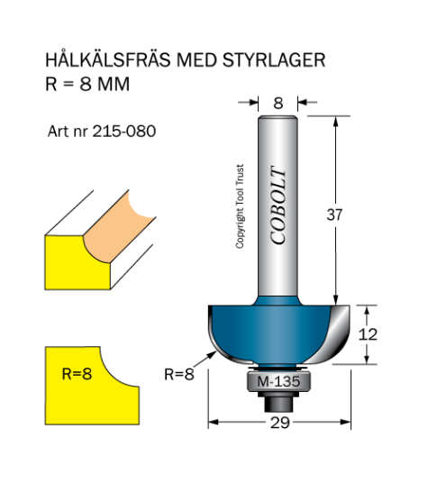 Cobolt 215-080 Hulkilfres R=8 D=29 L=12 Maskintilbehør & forbruk