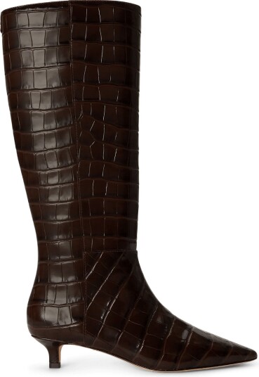 Lauren Ralph Lauren Francesca Croc Embossed Tall Boot Heel CHESTNUT BROWN 40 Lauren Ralph Lauren Francesca Croc Embossed Tall Boot Heel CHESTNUT BROWN 40