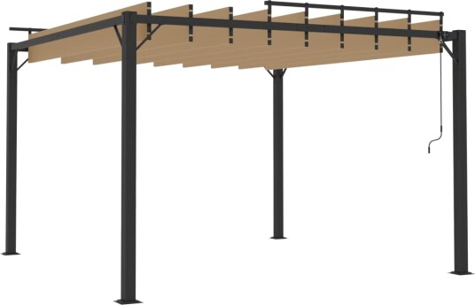 vidaXL Paviljong med lamelltak 3x3 m gråbrun stoff og aluminium