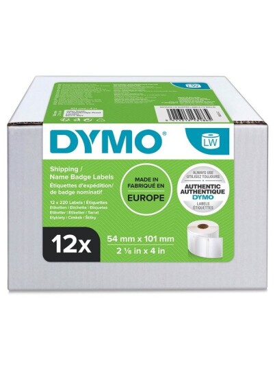 DYMO LW store forsendelsesetiketter/navneskilt, 54mm x 101mm, 12 ruller med 220 stk., original
