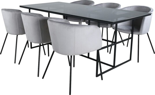 Venture Home Leif Spisegruppe 200 cm Rektangulær med 6 Berit Stoler Sort