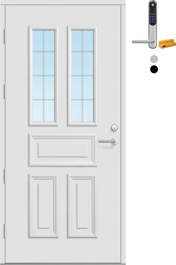 Ytterdør Bygg1 Fjord 04 Slipt Glass med Yale Entrus BxH 80x200 Venstre, NCS S-0502-Y, Hvit, Yale Sølv Ytterdør Bygg1 Fjord 04 Slipt Glass med Yale Entrus BxH 80x200 Venstre, NCS S-0502-Y, Hvit, Yale Sølv