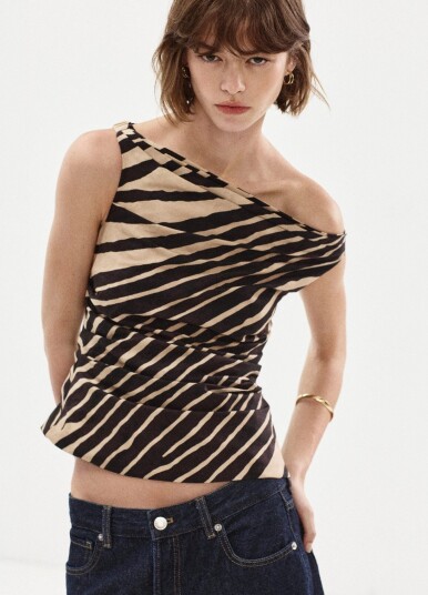 Mango Asymmetrical Draped Top Black M