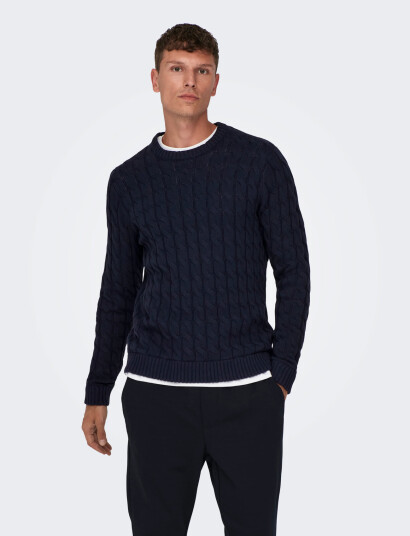 ONLY & SONS Onskicker Life Reg 3 Cable Crew Knit - Navy - XS