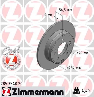 Bremseskive ZIMMERMANN 285.3540.20 Bremseskive ZIMMERMANN 285.3540.20