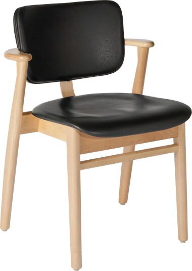 Artek Domus Spisestol Bjørk med Sort Skinntrekk i Sete og Rygg
