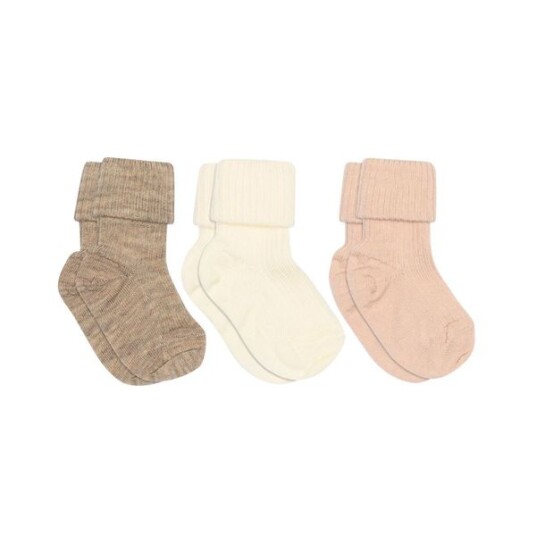 Other Brand Mp Danmark Wool Ribbet Sokker 3 pakning Light Brown Melange 17 18