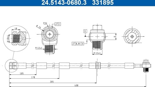 ATE 24.5143-0680.3 Bremseslange