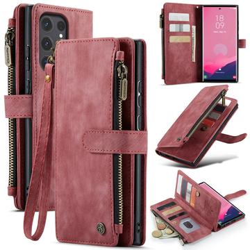 Caseme C30 Samsung Galaxy S25 Ultra Multifunksjonell Lommebok deksel Rød