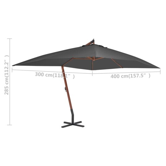vidaXL Hengeparasoll med trestang 400x300 cm antrasitt