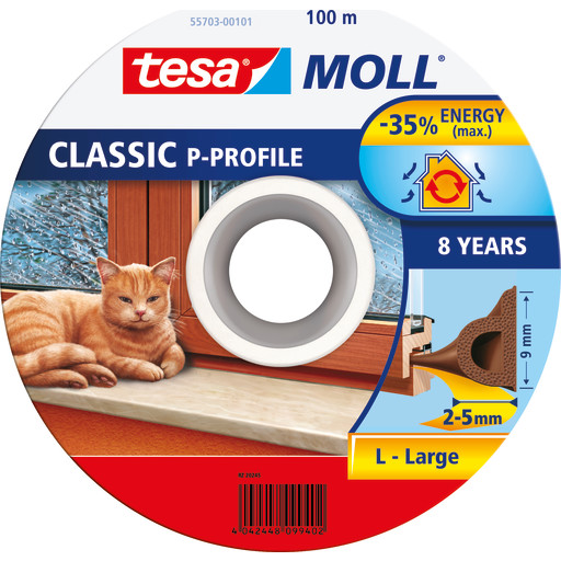 Tesa P-profil 100 m Tetningstape EPDM 9 x 5,5 mm Brun til Vinduer og Dører Tesa P-profil 100 m Tetningstape EPDM 9 x 5,5 mm Brun til Vinduer og Dører