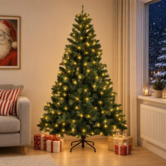vidaXL Kunstig sammensatt juletre 150 cm 150 LED-lys Varmhvit