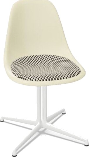 Vitra Eames glassfiber DSL spisestol med setepute pergament/rutete/glatt hvit