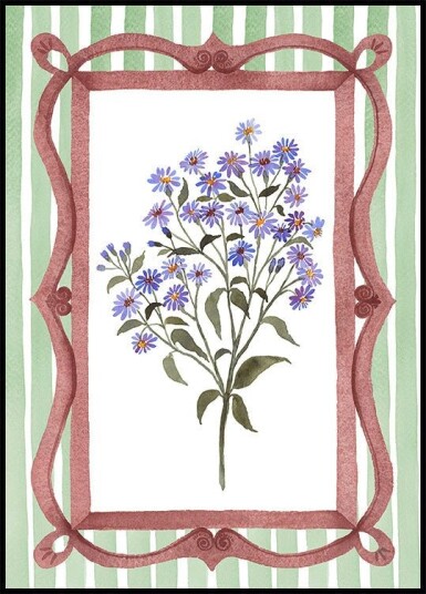 Asters in an Ornate Frame Sage Green Stripes Plakat Plakat / 30x40cm Asters in an Ornate Frame Sage Green Stripes Plakat Plakat / 30x40cm