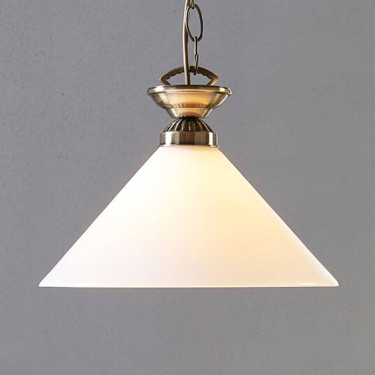 Lindby Pendellampe Otis i glass, antikk messing