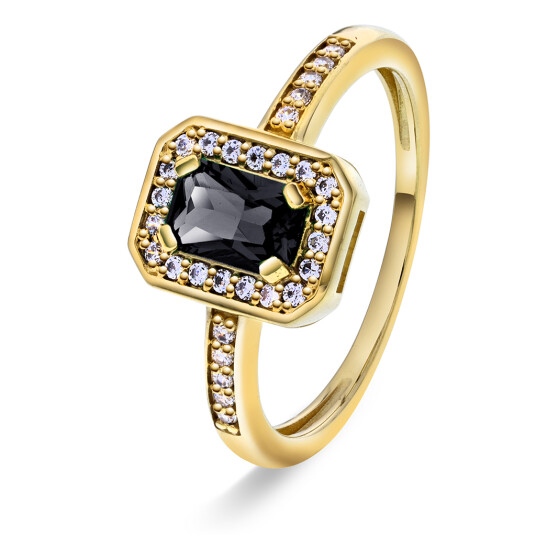 Pan Jewelry, Ring i forgylt sølv med sort zirkonia, størrelse 62